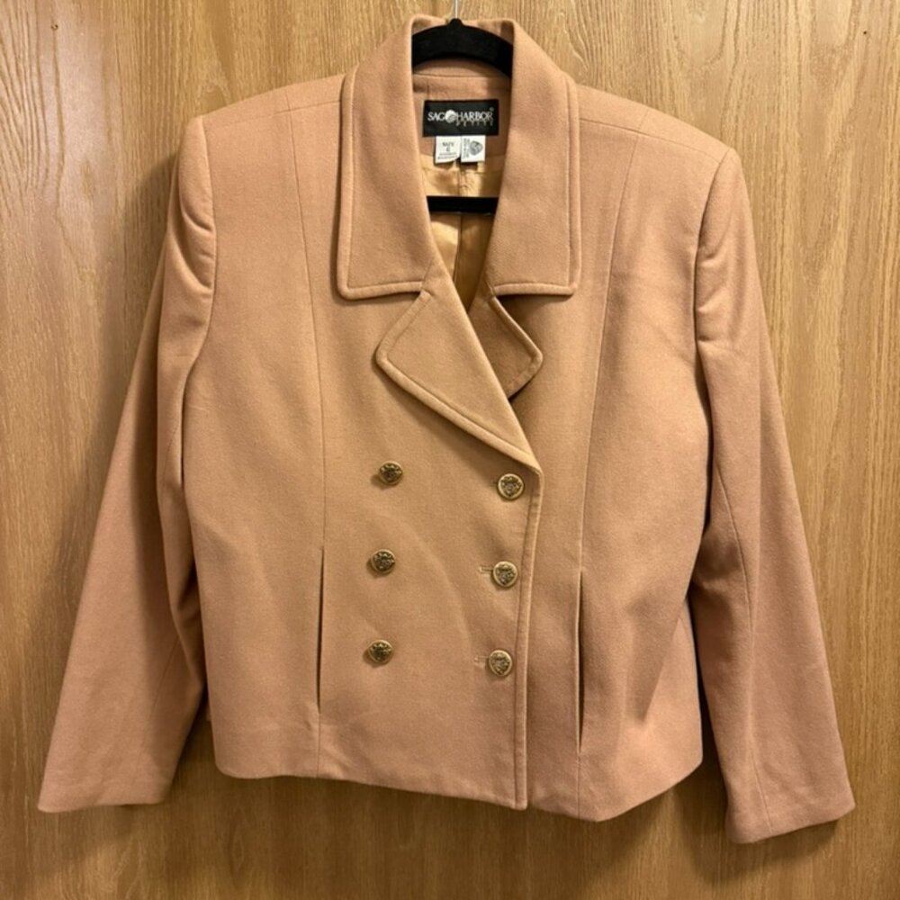 Vintage Sag Harbor Petite Double Breasted Wool Jacket Blazer Tan/Camel Size 6